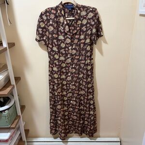 vintage charter club floral paisley silk button up front dress